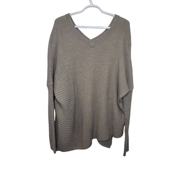All Saints taupe Keld Olivo oversized V-neck asymmetrical sweater size L - Picture 11 of 14